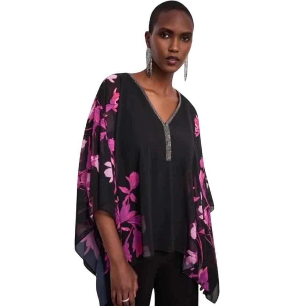 Joseph Ribkoff Floral Cape Sleeve Flowy Top, size M